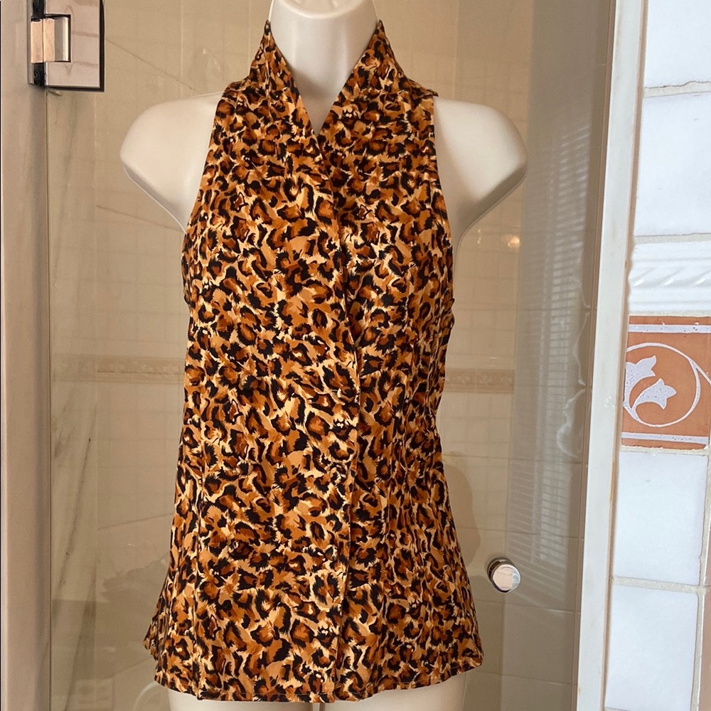 ISH Black and Brown Sleeveless Fitted Blouse